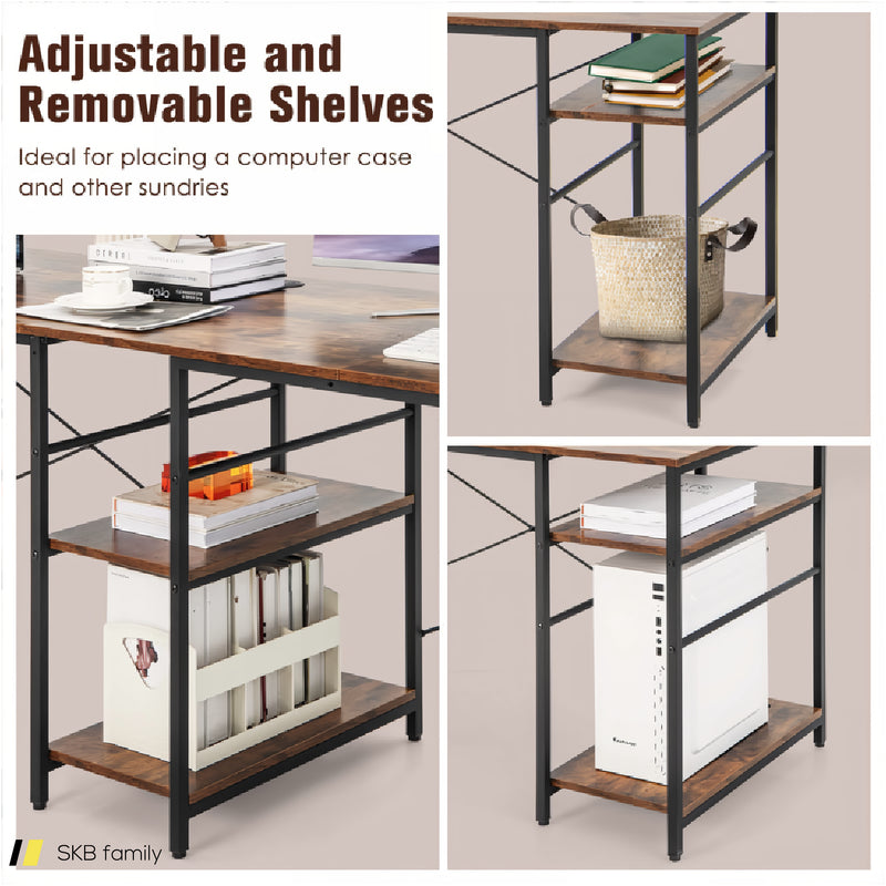 L-Shaped Computer Desk With 4 Storage Shelves And Cable Holes 240515-230761