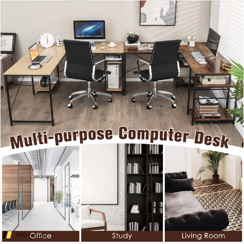 L-Shaped Computer Desk With 4 Storage Shelves And Cable Holes 240515-230761