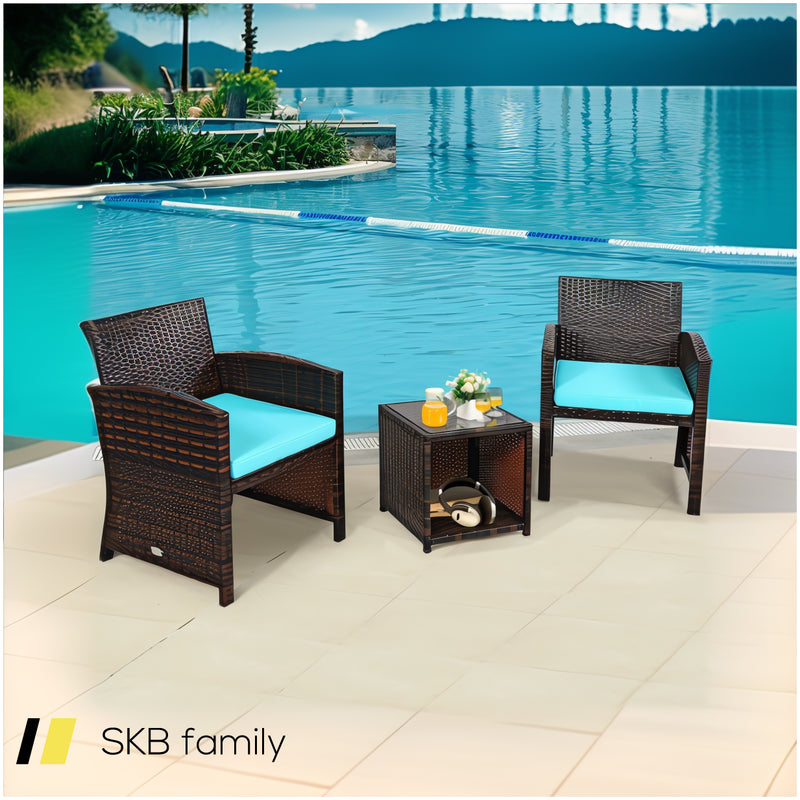 3 Pieces Pe Rattan Wicker Furniture Set With Cushion Sofa Coffee Table For Garden 240515-230763