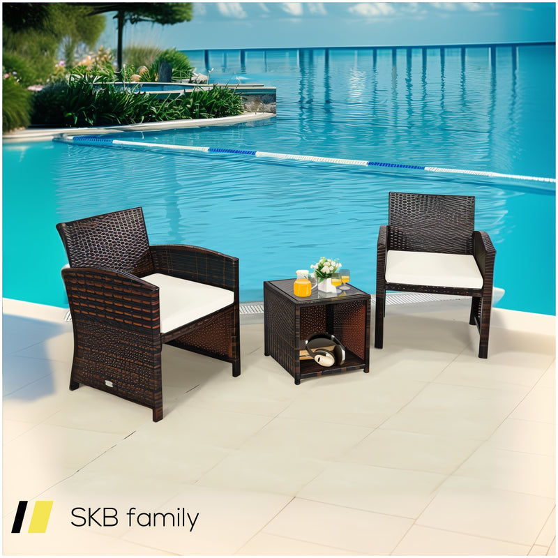 3 Pieces Pe Rattan Wicker Furniture Set With Cushion Sofa Coffee Table For Garden 240515-230763