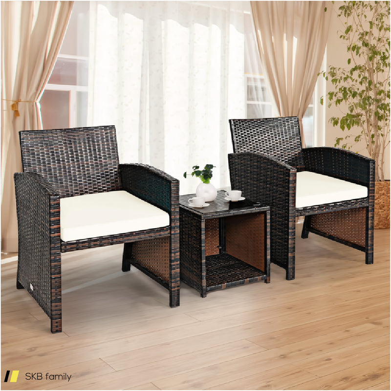 3 Pieces Pe Rattan Wicker Furniture Set With Cushion Sofa Coffee Table For Garden 240515-230763