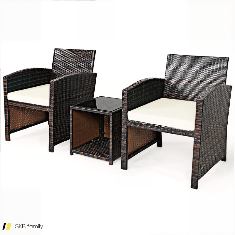 3 Pieces Pe Rattan Wicker Furniture Set With Cushion Sofa Coffee Table For Garden 240515-230763