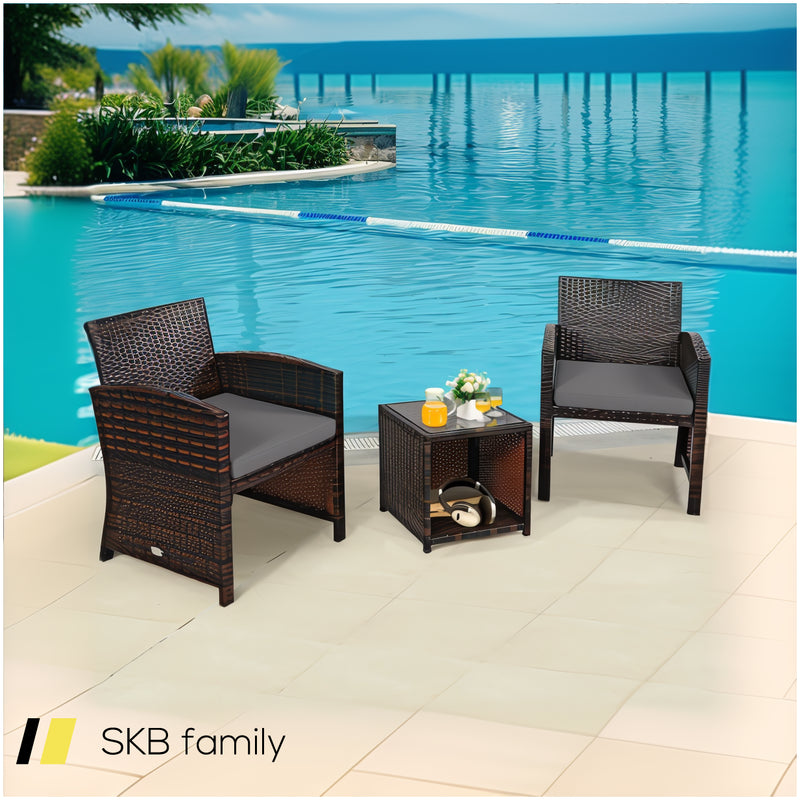 3 Pieces Pe Rattan Wicker Furniture Set With Cushion Sofa Coffee Table For Garden 240515-230763