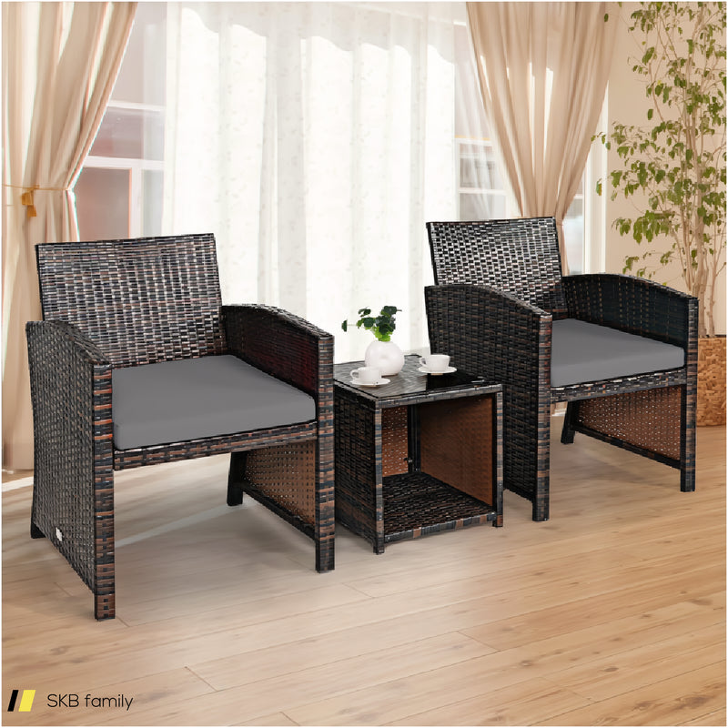 3 Pieces Pe Rattan Wicker Furniture Set With Cushion Sofa Coffee Table For Garden 240515-230763