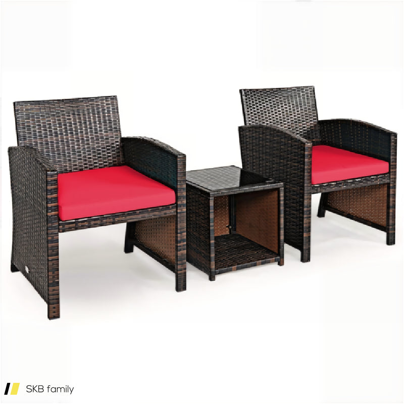 3 Pieces Pe Rattan Wicker Furniture Set With Cushion Sofa Coffee Table For Garden 240515-230763