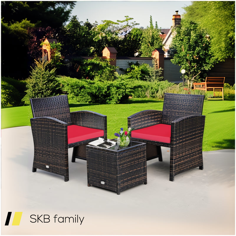 3 Pieces Pe Rattan Wicker Furniture Set With Cushion Sofa Coffee Table For Garden 240515-230763