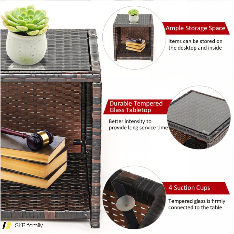 3 Pieces Pe Rattan Wicker Furniture Set With Cushion Sofa Coffee Table For Garden 240515-230763