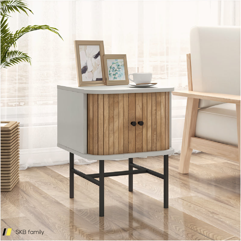 Mid-Century Modern Nightstand With Sliding Doors And Storage Cabinet 240515-230767