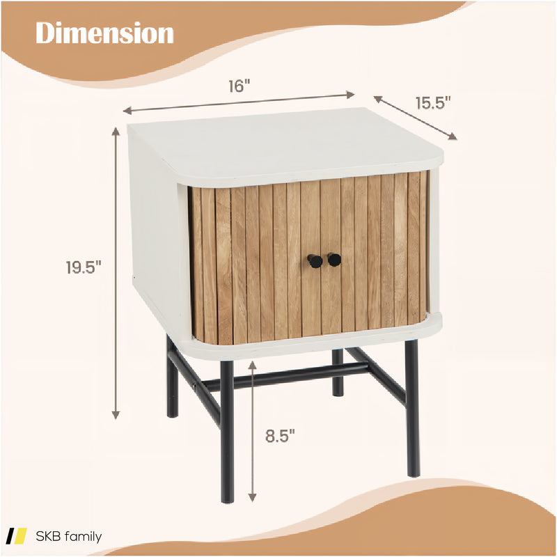 Mid-Century Modern Nightstand With Sliding Doors And Storage Cabinet 240515-230767