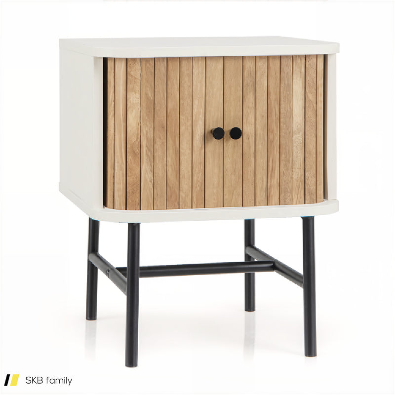 Mid-Century Modern Nightstand With Sliding Doors And Storage Cabinet 240515-230767