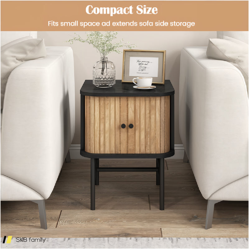 Mid-Century Modern Nightstand With Sliding Doors And Storage Cabinet 240515-230767