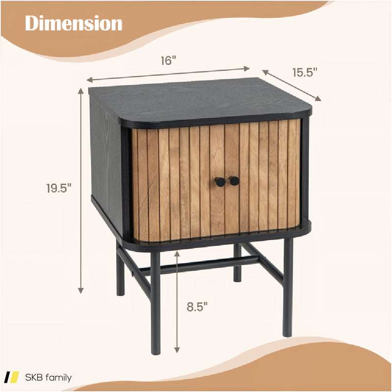 Mid-Century Modern Nightstand With Sliding Doors And Storage Cabinet 240515-230767