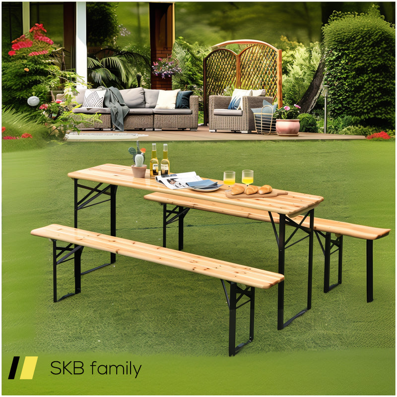 3 Pieces Folding Wooden Picnic Table Bench Set 240515-230772