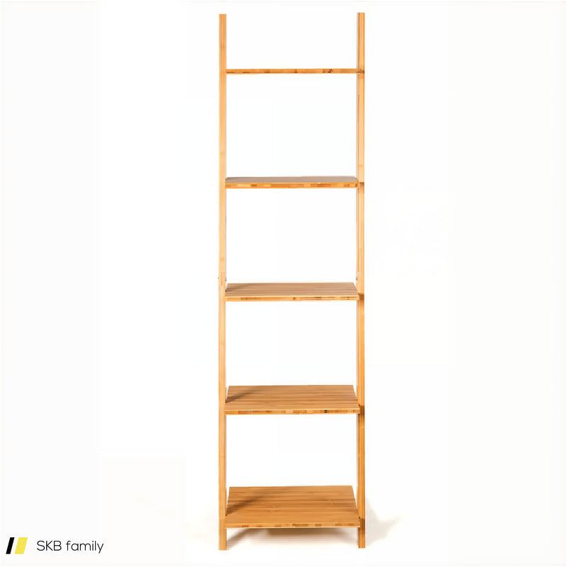 5-Tier Modern Bamboo Wall-Leaning Display Ladder Bookshelf 240515-230777