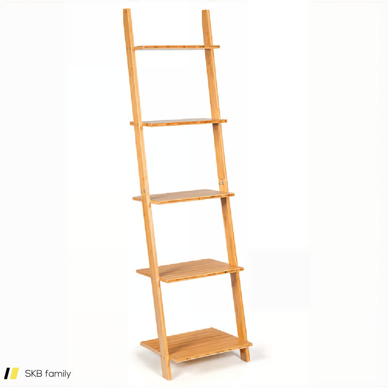 5-Tier Modern Bamboo Wall-Leaning Display Ladder Bookshelf 240515-230777