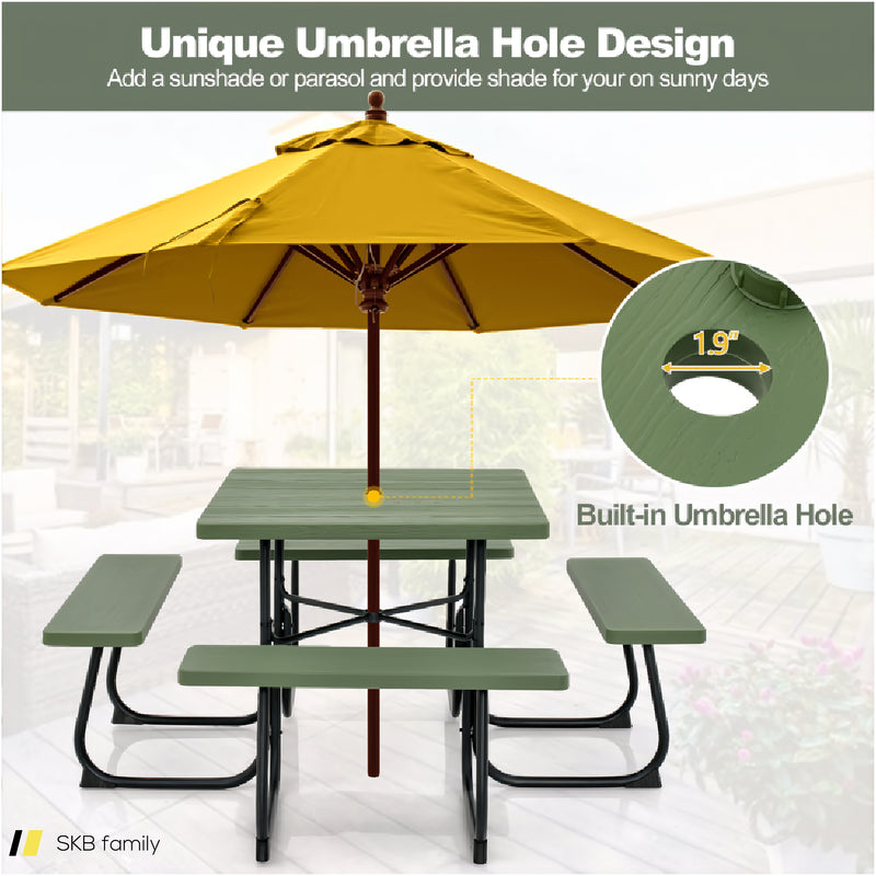 Outdoor Picnic Table With 4 Benches And Umbrella Hole 240515-230781