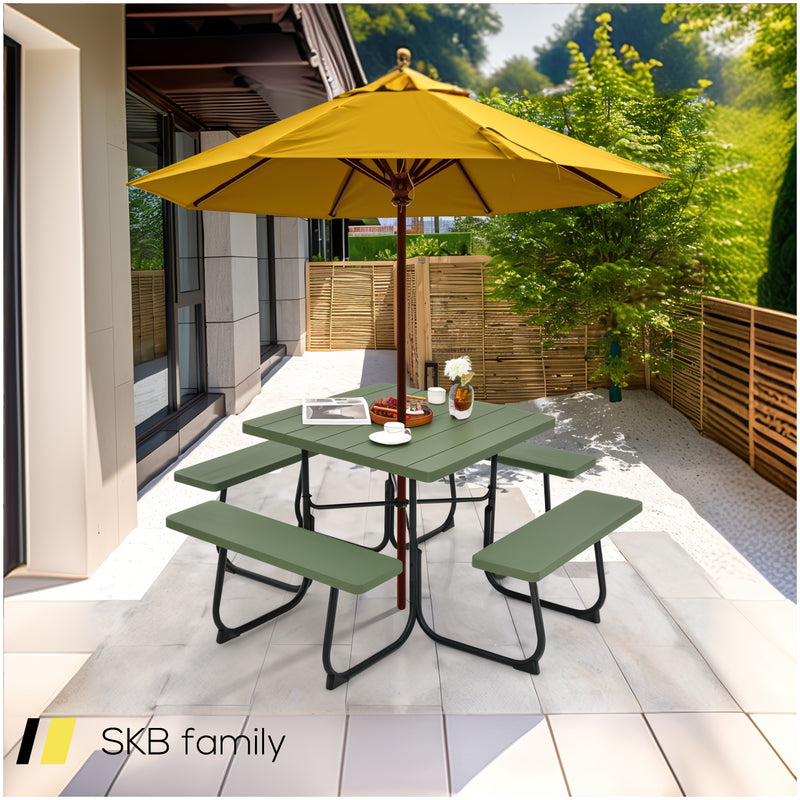 Outdoor Picnic Table With 4 Benches And Umbrella Hole 240515-230781