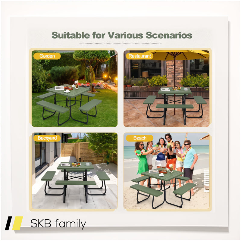 Outdoor Picnic Table With 4 Benches And Umbrella Hole 240515-230781