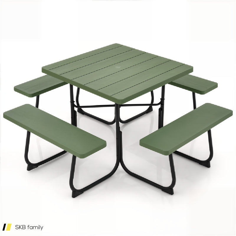 Outdoor Picnic Table With 4 Benches And Umbrella Hole 240515-230781