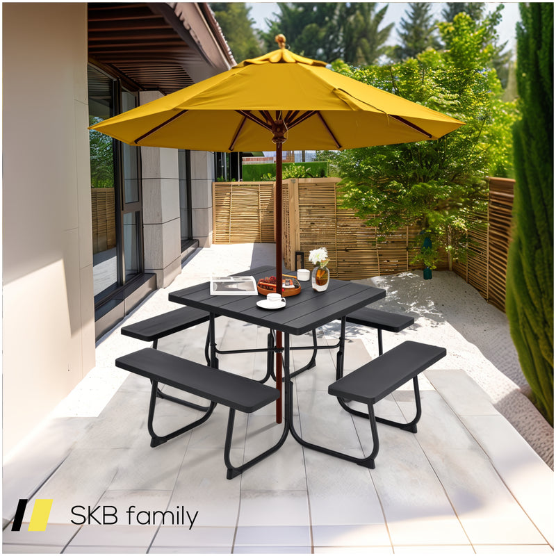 Outdoor Picnic Table With 4 Benches And Umbrella Hole 240515-230781