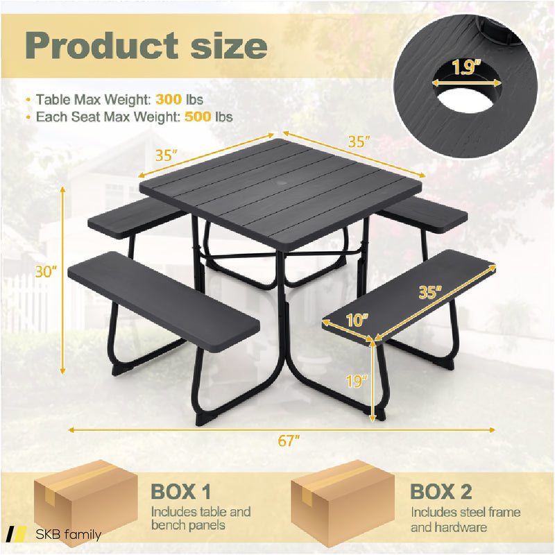 Outdoor Picnic Table With 4 Benches And Umbrella Hole 240515-230781