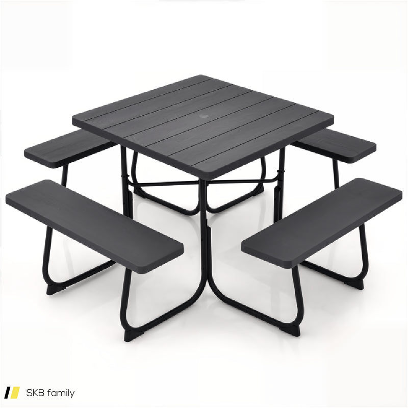 Outdoor Picnic Table With 4 Benches And Umbrella Hole 240515-230781