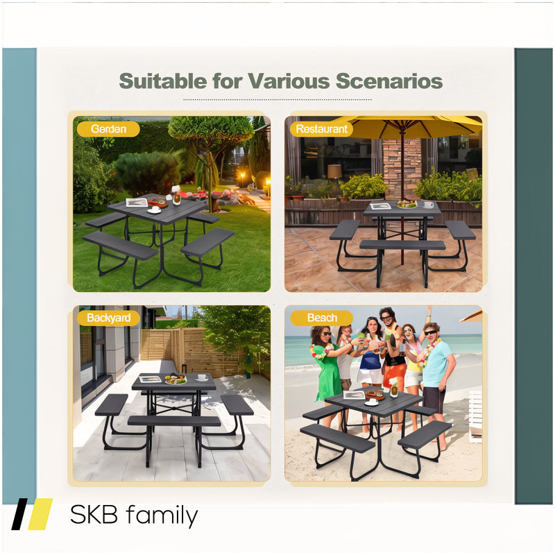 Outdoor Picnic Table With 4 Benches And Umbrella Hole 240515-230781