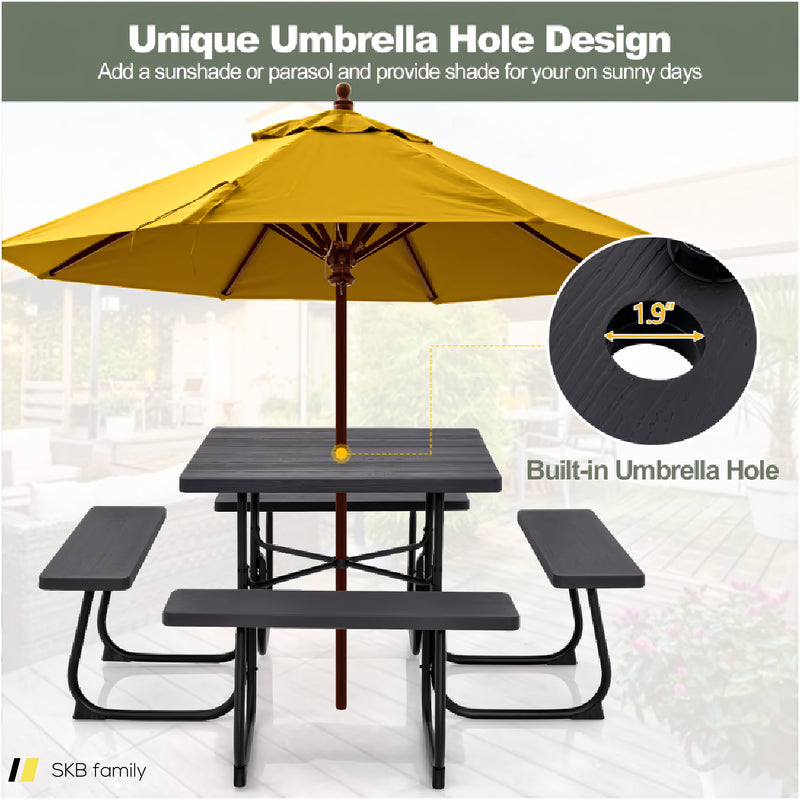 Outdoor Picnic Table With 4 Benches And Umbrella Hole 240515-230781