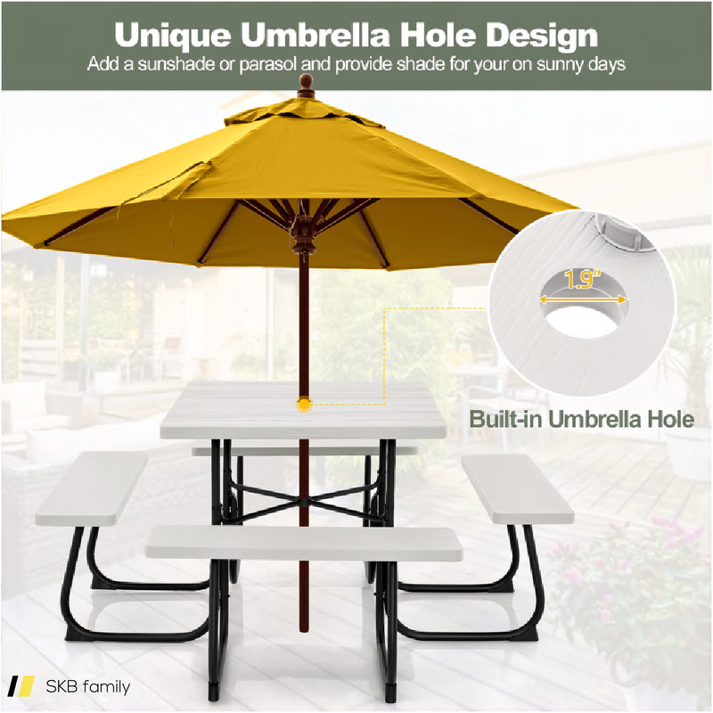 Outdoor Picnic Table With 4 Benches And Umbrella Hole 240515-230781