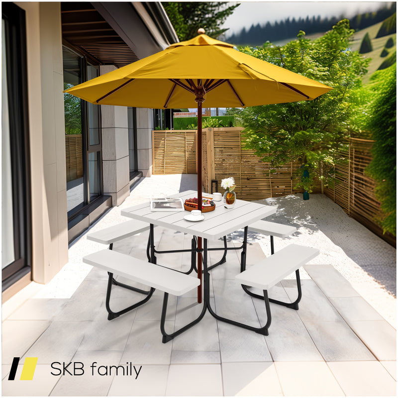 Outdoor Picnic Table With 4 Benches And Umbrella Hole 240515-230781