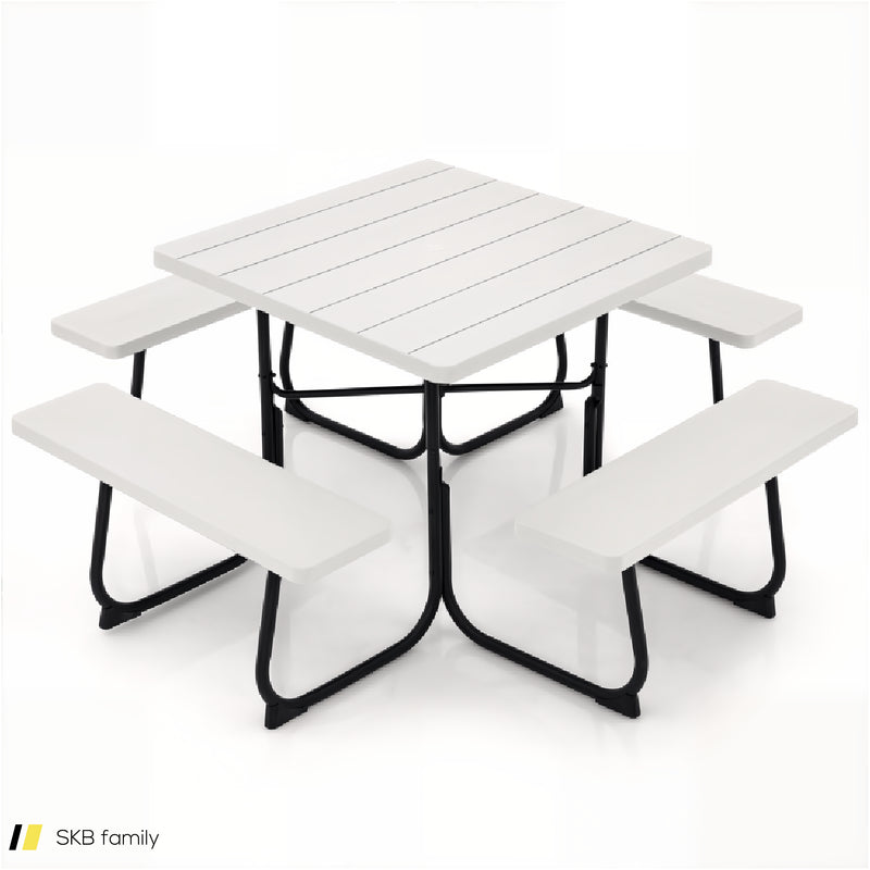 Outdoor Picnic Table With 4 Benches And Umbrella Hole 240515-230781