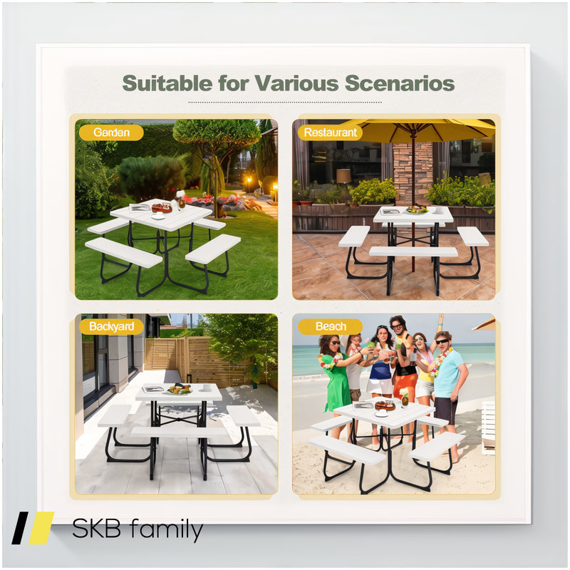 Outdoor Picnic Table With 4 Benches And Umbrella Hole 240515-230781