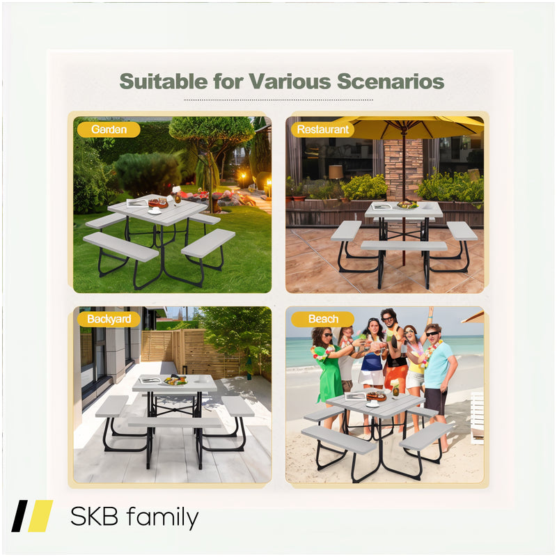 Outdoor Picnic Table With 4 Benches And Umbrella Hole 240515-230781