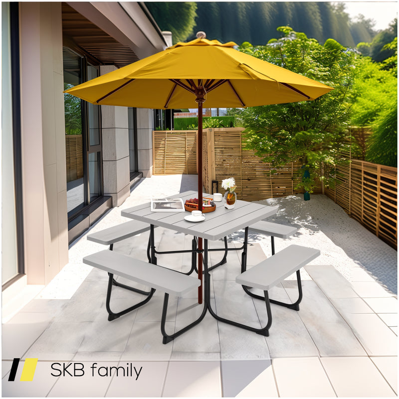 Outdoor Picnic Table With 4 Benches And Umbrella Hole 240515-230781