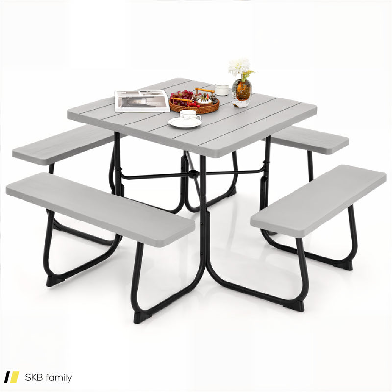 Outdoor Picnic Table With 4 Benches And Umbrella Hole 240515-230781