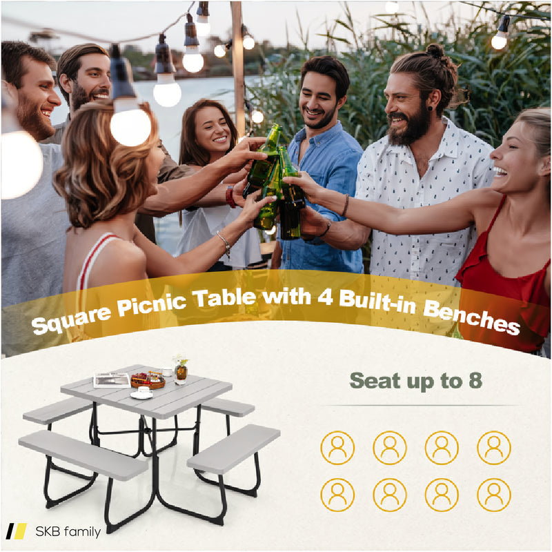 Outdoor Picnic Table With 4 Benches And Umbrella Hole 240515-230781