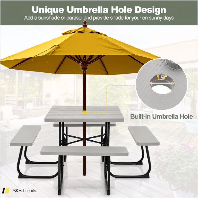 Outdoor Picnic Table With 4 Benches And Umbrella Hole 240515-230781