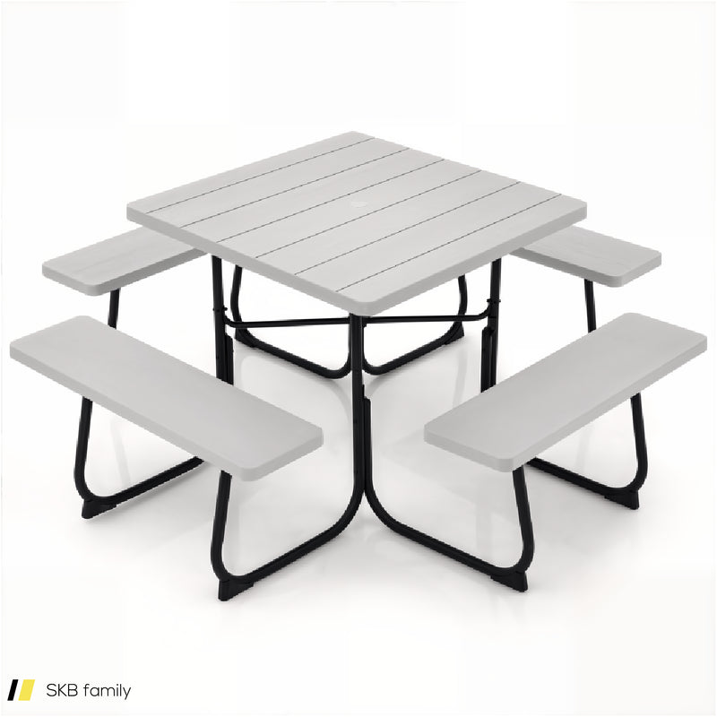 Outdoor Picnic Table With 4 Benches And Umbrella Hole 240515-230781