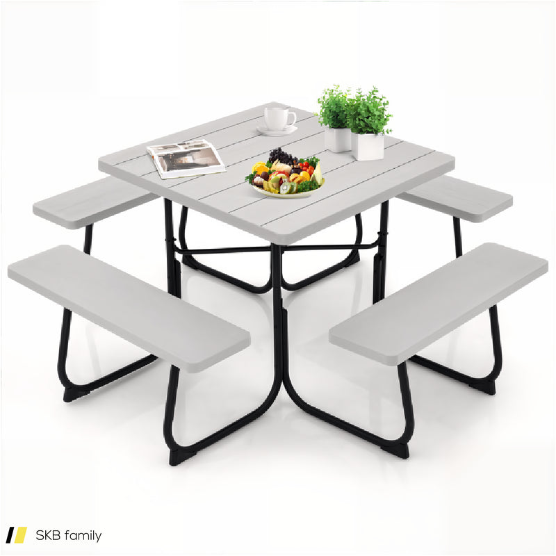 Outdoor Picnic Table With 4 Benches And Umbrella Hole 240515-230781