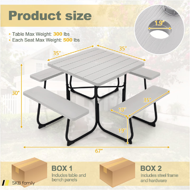 Outdoor Picnic Table With 4 Benches And Umbrella Hole 240515-230781