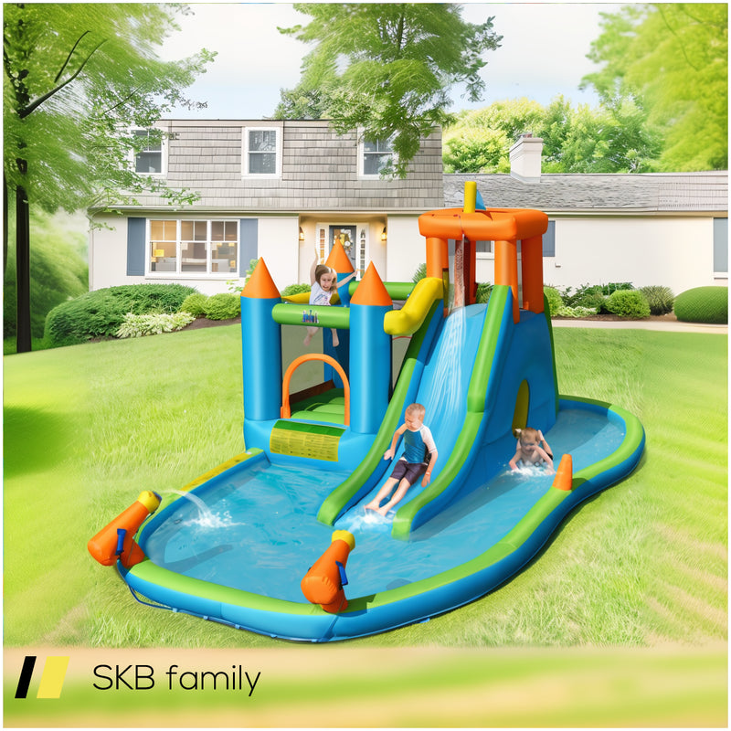 Inflatable Water Slide Kids Bounce House Splash Water Pool With 735w Blower 240515-230782