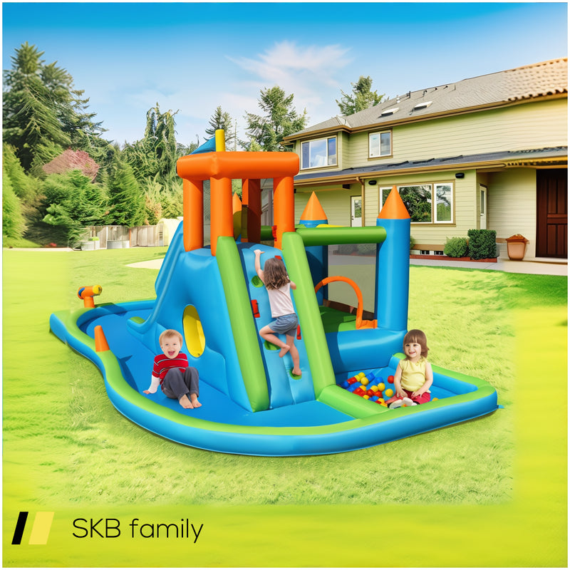 Inflatable Water Slide Kids Bounce House Splash Water Pool With 735w Blower 240515-230782