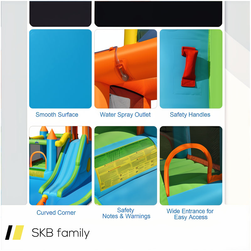 Inflatable Water Slide Kids Bounce House Splash Water Pool With 735w Blower 240515-230782