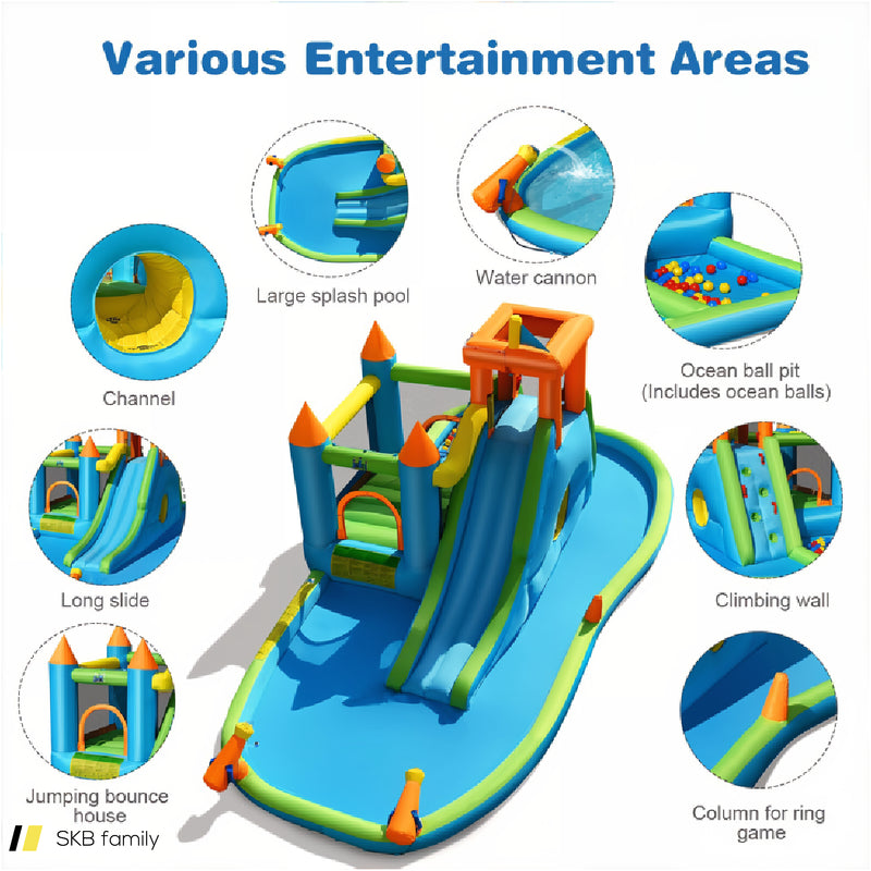 Inflatable Water Slide Kids Bounce House Splash Water Pool With 735w Blower 240515-230782