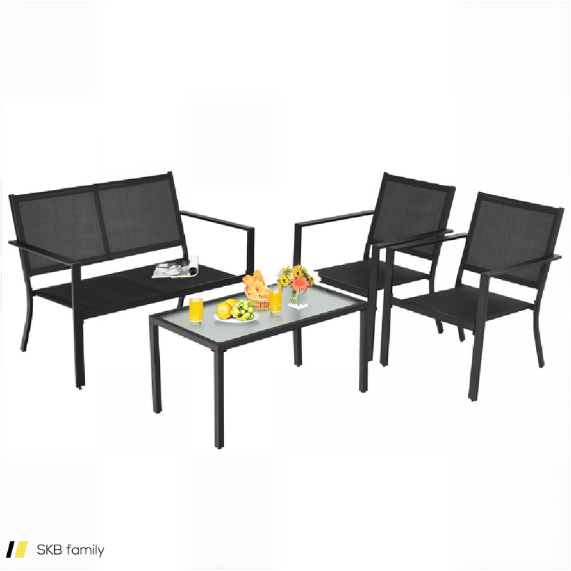 4 Pieces Patio Furniture Set Sofa Coffee Table Steel Frame Garden 240515-230788