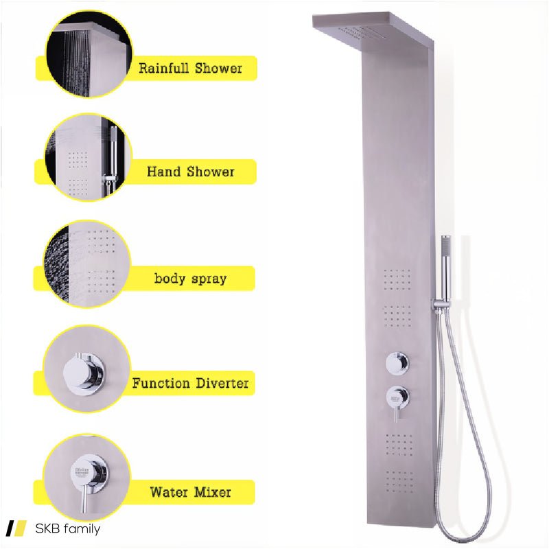 55 Inch Brushed Stainless Steel Shower Panel Rainfall Waterfall 240515-230789