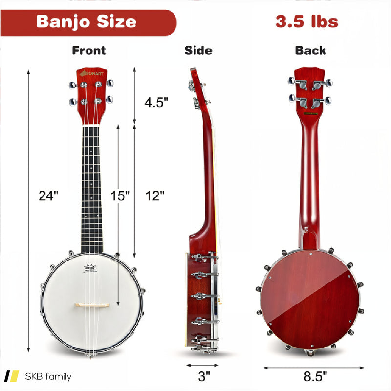 24 Inch Sonart 4-String Banjo Ukulele With Remo Drumhead And Gig Bag 240615-230792