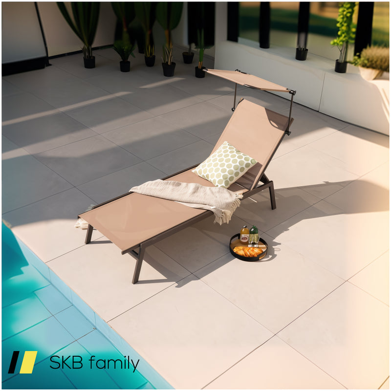 Outdoor Chaise Lounge Chair With Sunshade And 6 Adjustable Position 240515-230793