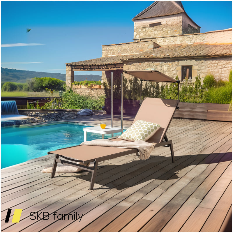 Outdoor Chaise Lounge Chair With Sunshade And 6 Adjustable Position 240515-230793