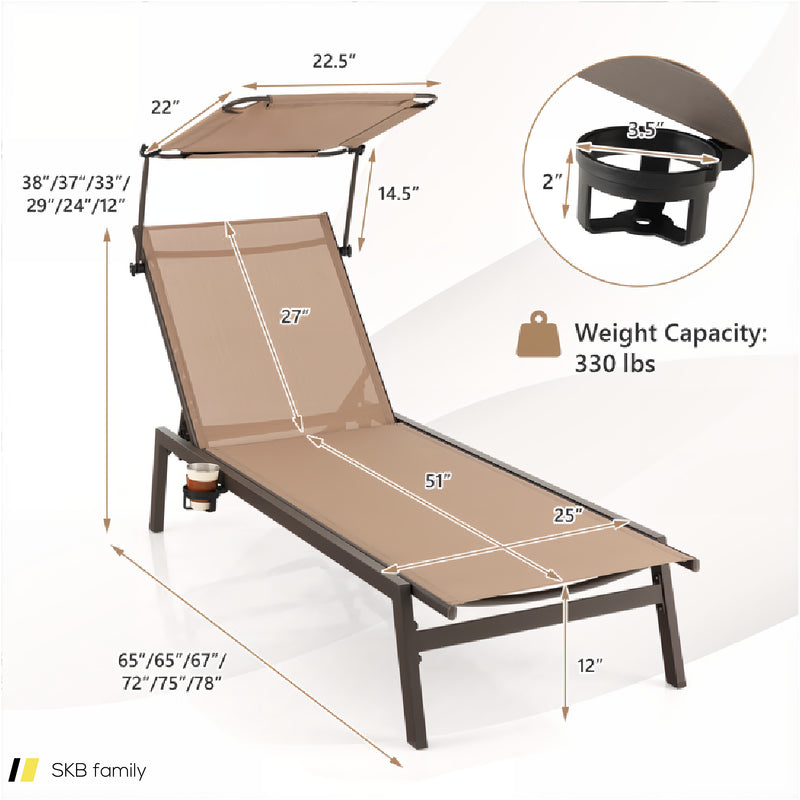 Outdoor Chaise Lounge Chair With Sunshade And 6 Adjustable Position 240515-230793